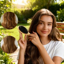 High-Quality Bamboo Hairbrush – Natural Bristle Brush for Daily Hair Styling & Scalp Massage