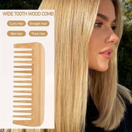 Eco-Friendly Bamboo Wide-Tooth Comb – Gentle Detangling Comb for Curly/Thick Hair & Wet Hair Care