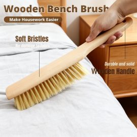 Natural Bristle Dust Brush with Wooden Handle, Multi-Purpose Cleaning Tool for Home Furniture, Carpet & Bed