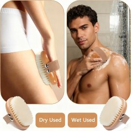 Natural Wooden Dry Body Brush with Soft Bristles – Exfoliating & Circulation Boosting Body Scrubber for Skin Care