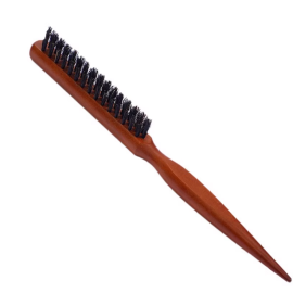 Wooden Bristle Hair Comb with Three Rows, Wooden Rat-tail Bristle Brush for Teasing Hair