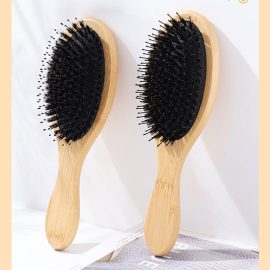 Bamboo Boar Bristle Hair Brush for Scalp Massage and Detangling