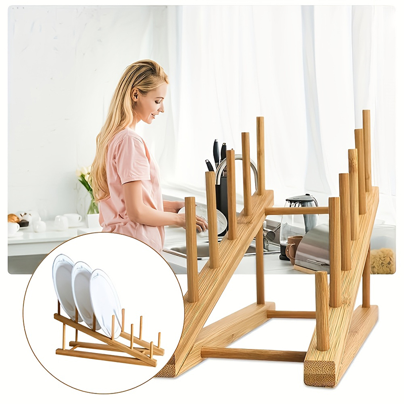 Multi-Functional Bamboo Display Rack - Cup Stand & Dish Drainer - 图片 3