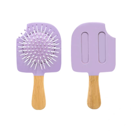 Bamboo Detangling Hairbrush of Colorful Cute Ice-Cream for Kids