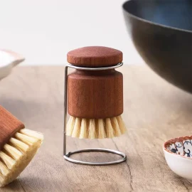Wooden Pot Scrubber Brush with Stand- Eco Friendly Kitchen Dish Brush for Wholesale